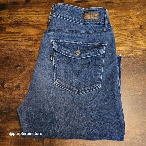 Levi's Skinny Bermuda Shorts Size 12 Mid Rise Cut Off Button Flap Stretch Denim - Picture 3 of 12